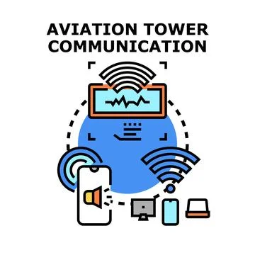 Aviation tower communication system connecting digital devices Stock Illustration