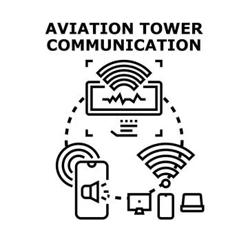 Aviation tower communication system connecting digital devices Stock Illustration