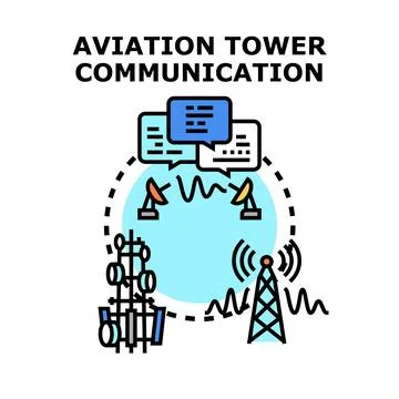Aviation tower communication system transmitting information concept Stock Illustration
