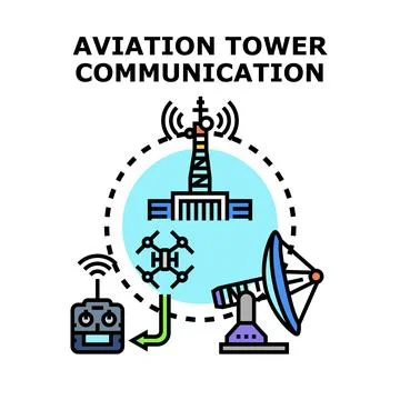 Aviation tower controlling drone communication and radar Stock Illustration