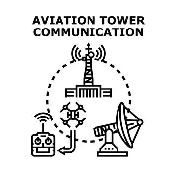 Aviation tower controlling drone communication and radar Stock Illustration