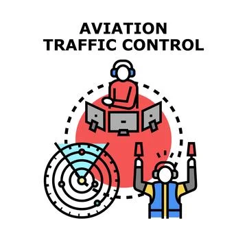 Aviation traffic control system managing air traffic Illustrazione stock
