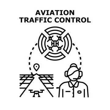 Aviation traffic control system managing drone airspace Stock Illustration