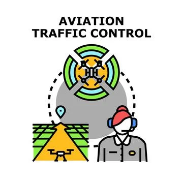 Aviation traffic control system managing drone airspace Stock Illustration