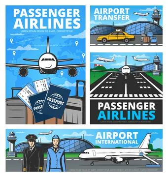 Aviation vector retro posters. Passengers airlines Stock Illustration