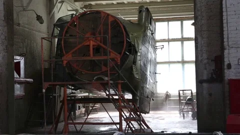 Aviation workshop. Shooting of the aircraft body. Stock Footage 81220002
