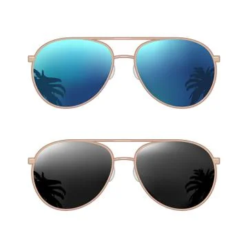 Aviator modern sunglasses with palms reflection. Vector color flat illustration Stock Illustration