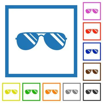 Aviator sunglasses with glosses flat framed icons Stock Illustration