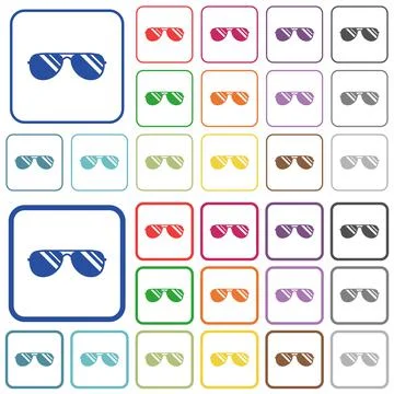 Aviator sunglasses with glosses outlined flat color icons Stock Illustration