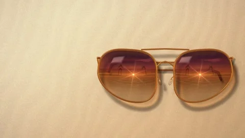Aviator Sunglasses Lens Beach Sunset Reflection Seamless Loop Stock Footage 346828422