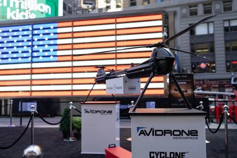 Avidrone Aerospace cargo drone display in Times Square Stock Photos