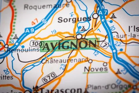 Avignon city on a road map Stock Photos