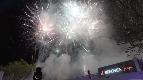 Avignon, France - 01/26/2024: Fireworks exploding in the sky close up shot Stock Footage 263525492