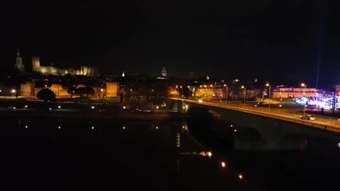 Avignon by night drone view Video stock 304136230