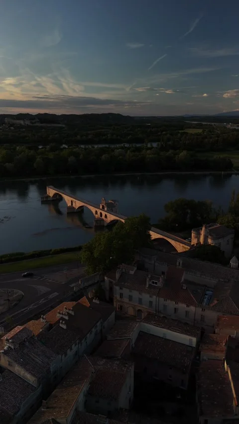 Avignon Pont Saint-Bénézet famous medieval bridge in Avignon, France vertical Stock Footage 342051353