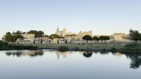 Avignon Skyline and Reflections from the Rhône Stock Footage 345962021