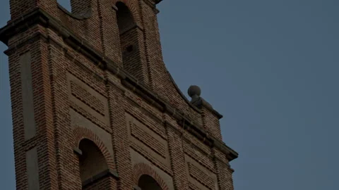 Avila Cathedral bell tower featuring brickwork and arched openings, standin.. Stock Footage 335640136