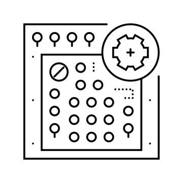 Avionics testing aircraft line icon vector illustration 库存插图