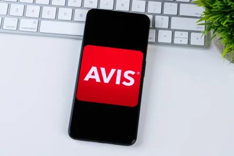 Avis app logo on a smartphone screen Stock Photos
