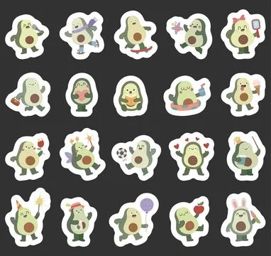 Avocado adorable character set Stock Illustration