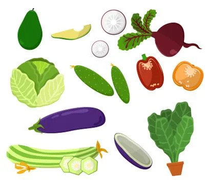 Avocado and Beetroot, Set Vector Illustration Stock Illustration