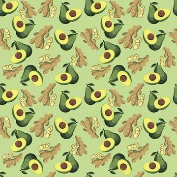 Avocado and ginger pattern Stock Illustration