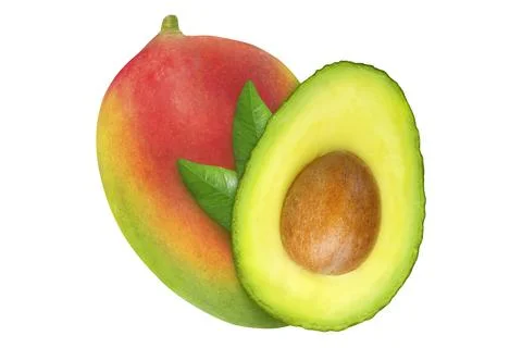 Avocado and mango on isolated white background. Stock Photos