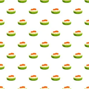 Avocado and salmon appetizers pattern on white background Illustrazione stock