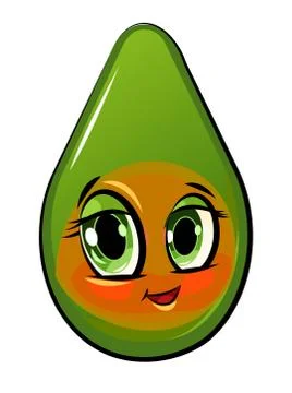 Avocado cartoon. Comical face. Vector illustration. Fruit with eyes. Illustrazione stock