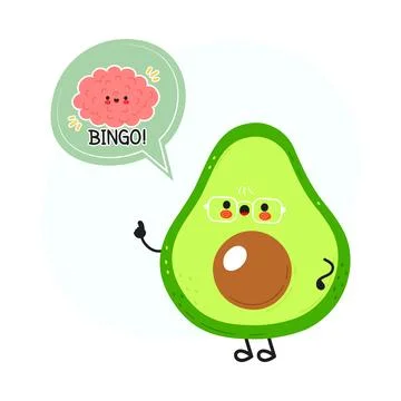 Avocado character having idea brain saying Bingo Illustrazione stock