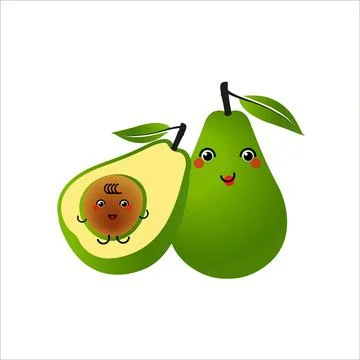 Avocado characters design on white background. Happy smiling mom of avocado w Stock Illustration
