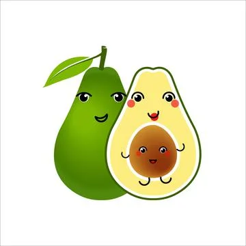 Avocado characters design on white background. Funny cute happy smiling coupl Illustrazione stock