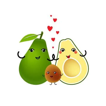 Avocado characters design on white background. Funny cute happy smiling coupl Stock Illustration