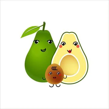 Avocado characters design on white background. Funny cute happy smiling coupl Stock Illustration