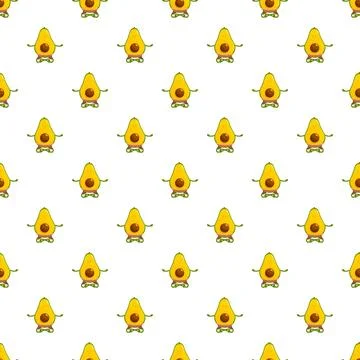 Avocado characters meditating in lotus pose seamless pattern Stock Illustration