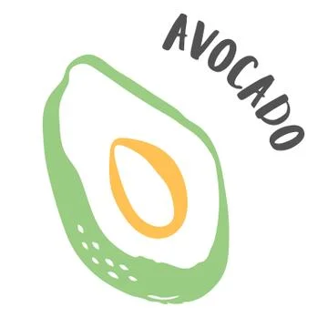 Avocado cut in half hand painted with ink brush Stock Illustration