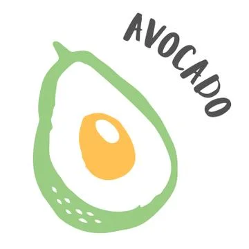 Avocado cut in half hand painted with ink brush Stock Illustration
