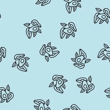 Avocado cut peel green slice line seamless pattern Stock Illustration