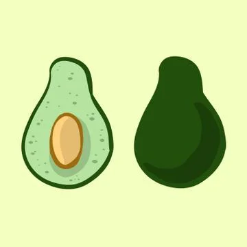Avocado doodles vector illustration set. Whole avocado and cut sin half veget Stock Illustration