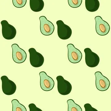 Avocado doodles vector seamles border pattern. Cut in half avocado vegetable Illustrazione stock