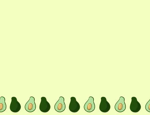 Avocado doodles vector seamles border pattern. Cut in half avocado vegetables 스톡 일러스트