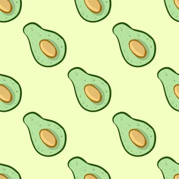 Avocado doodles vector seamless pattern. Whole avocado and cut half vegetable Stock Illustration