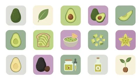 Avocado flat icon set for healthy lifestyle Stock Illustration