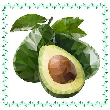 Avocado in a frame. Low Poly. Stock Illustration