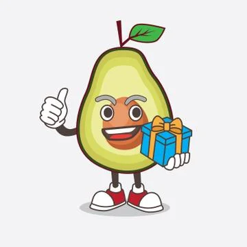 Avocado Fruit cartoon mascot character with gift Stock Illustration