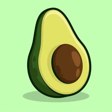 Avocado fruit cut in half with seed in center. Exotic avocado icon with thick Illustrazione stock