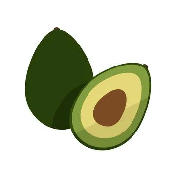 Avocado fruit flat style vector illustration. Avocado whole and cut fruit. Illustrazione stock