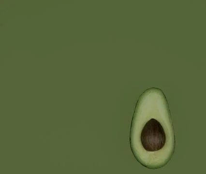 Avocado fruit half on green background. Green avocado, minimal flat lay sty.. Stock Photos