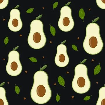 Avocado fruit pattern, color vector illustration Stock Illustration