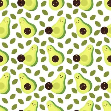 Avocado fruit seamless pattern with cheerful face Stock Illustration